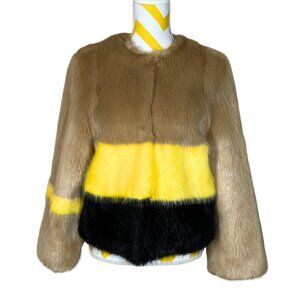 NWT Bandits Striped Faux Fur Jacket (Made in England) • Size M • Tri-Color
